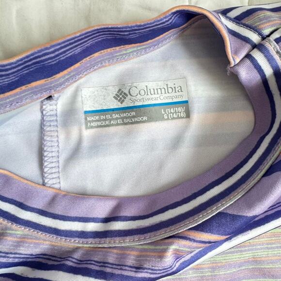Purple striped short sleeve midi dress columbia sportswear girls sz 14/16 summer - Picture 3 of 8